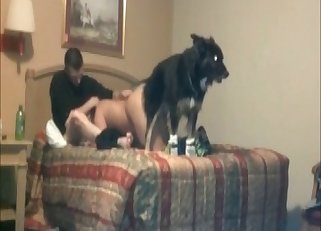 Threesome with an aggressive dog