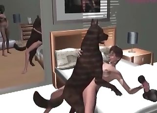 Two 3D whores and that doggy of theirs