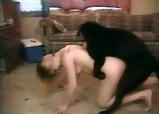 Blonde seducing a big-dicked black dog
